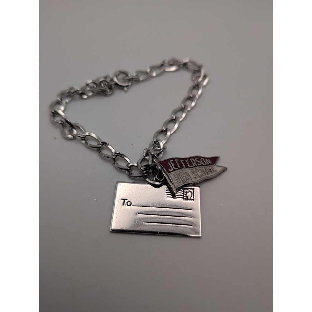 VTG Sterling Silver SWAK Envelope Jefferson High‎ School Charms & Bracelet 7in